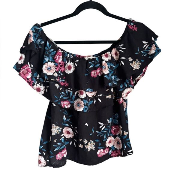 Off Shoulder Floral Ruffle Blouse L - Picture 2 of 8